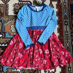 Matilda Jane Nothing but Nice Dress Blue Polka Dots Floral Red Size 6 Excellent